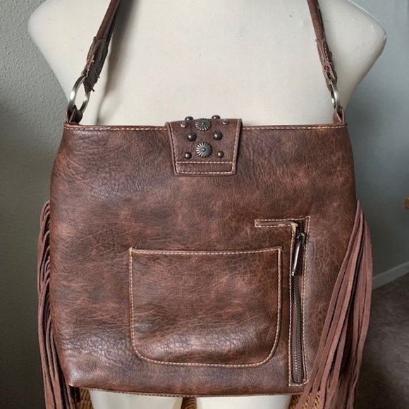 Trinity Ranch Hair-On Cowhide with Leather Fringe Tote/Shoulder bag - Picture 2 of 4